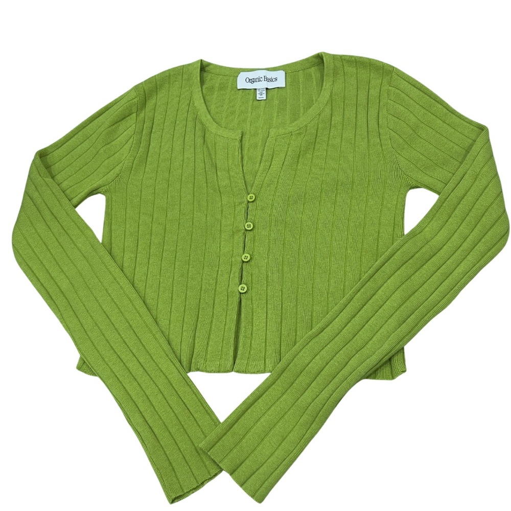 Organic Basics Lime Green Ribbed Button Cardigan - Picture 3 of 9